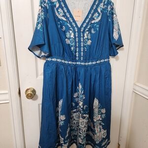 BloomChic Blue and White Floral Midi Dress